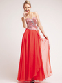 C7928 Coral Rectangular Round Jewels Sweetheart Prom Dress - Coral, Front View Thumbnail