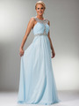 C7935 Jewel Lined Ruche Sheer Bodice Evening Dress - Light Blue, Front View Thumbnail
