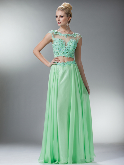 C7942 Perfect Lace Prom Dress - Mint Green, Front View Medium
