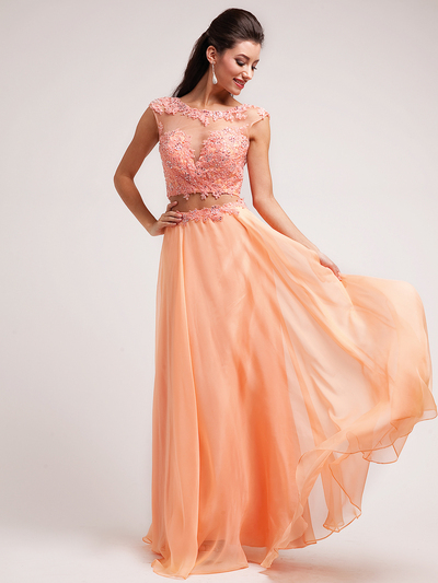 C7942 Perfect Lace Prom Dress - Peach, Front View Medium