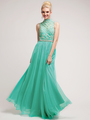 C7952 High Neck Prom Dress - Jade, Front View Thumbnail
