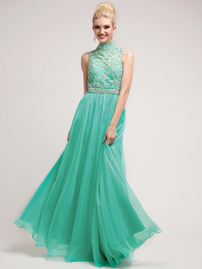 C7952 High Neck Prom Dress - Jade, Front View Medium