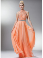 C7952 High Neck Prom Dress - Peach, Front View Thumbnail