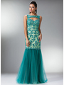 C7955 Vintage Mermaid Prom Gown - Teal, Front View Thumbnail