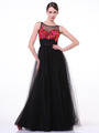C7969 Embrodiery Floral Bodice Prom Dress - Black, Front View Thumbnail