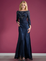 C7995 Long Sleeve Beaded Evening Dress - Navy, Front View Thumbnail