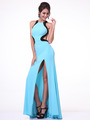 C8110 High Neck Prom Dress with Open Back - Aqua, Front View Thumbnail