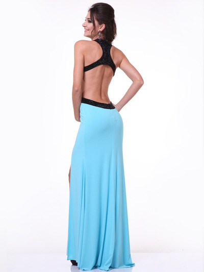 C8110 High Neck Prom Dress with Open Back - Aqua, Back View Medium