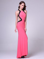 C8110 High Neck Prom Dress with Open Back - Coral, Front View Thumbnail