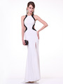 C8110 High Neck Prom Dress with Open Back - Off White, Front View Thumbnail