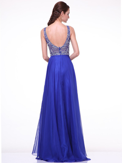 C81247 Sleeveless Embroidery Long Prom Dress - Royal, Back View Medium