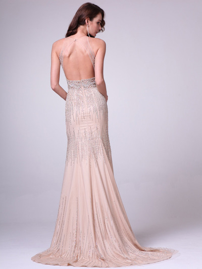 C8704 Strapless Sweetheart Lace Overlay Cocktail Dress - Champagne, Back View Medium