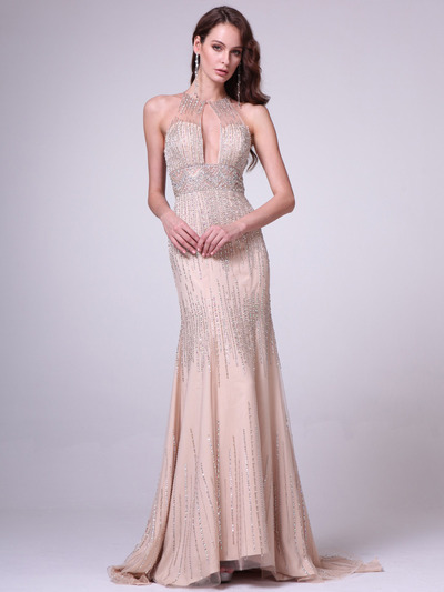C8704 Strapless Sweetheart Lace Overlay Cocktail Dress - Champagne, Front View Medium