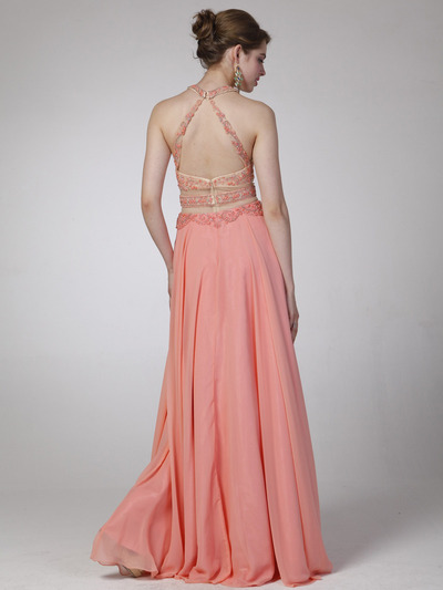 C8705 Two Piece Prom Dress - Coral, Back View Medium