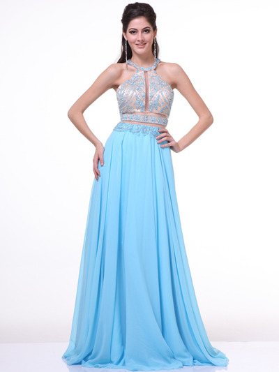 C8705 Two Piece Prom Dress - Sky Blue, Front View Medium