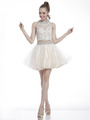 C8798 Two-Piece Embellished Homecoming Dress - Champagne, Front View Thumbnail
