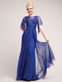 C8852 Sparkling Flutter Sleeve Mother of the Bride Dress - Royal, Front View Thumbnail