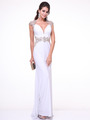 C8901 Embroidery Cap Sleeve Formal Dress with Plunging Neckline - Ivory Gold, Front View Thumbnail