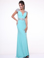 C8901 Embroidery Cap Sleeve Formal Dress with Plunging Neckline - Mint, Front View Thumbnail