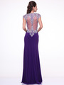 C8901 Embroidery Cap Sleeve Formal Dress with Plunging Neckline - Purple, Back View Thumbnail