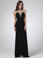 C8904 Jeweled High Neck Backless Long Prom Dress - Black, Front View Thumbnail