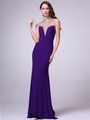C8904 Jeweled High Neck Backless Long Prom Dress - Purple, Front View Thumbnail