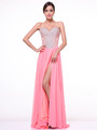 C90344 Strapless Sweetheart Evening Dress with Slit - Salmon, Front View Thumbnail