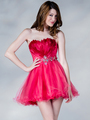 C9184 Hot Pink Party Dress - Hot Pink, Front View Thumbnail