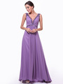 C958 Encrusted V Neck Evening Dress - Marble, Front View Thumbnail