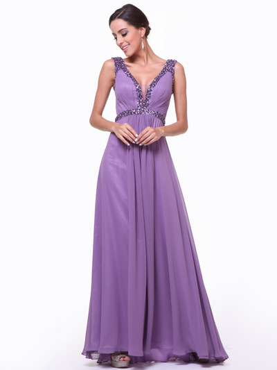 C958 Encrusted V Neck Evening Dress - Marble, Front View Medium