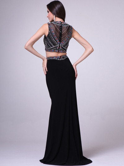 C962 Jeweled Two Pieces Prom Gown - Black, Back View Medium
