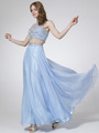 C963 Embroidery Sequin Two Pieces Prom Dress - Perry Blue, Front View Thumbnail