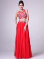 C963 Embroidery Sequin Two Pieces Prom Dress - Red, Front View Thumbnail