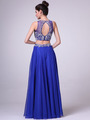 C963 Embroidery Sequin Two Pieces Prom Dress - Royal Blue, Back View Thumbnail