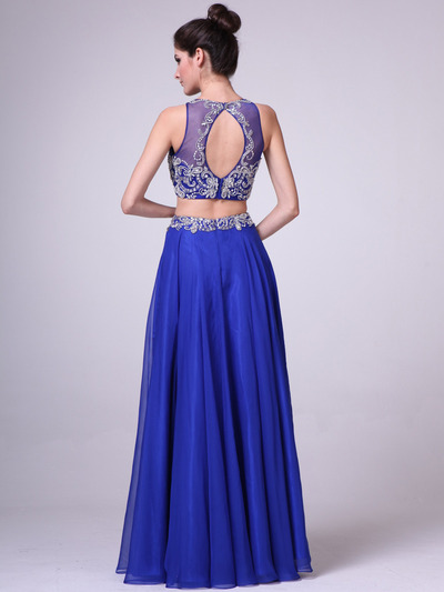 C963 Embroidery Sequin Two Pieces Prom Dress - Royal Blue, Back View Medium