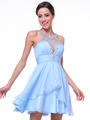 C969 Sparkling Halter Neck Short Prom Dress - Aqua, Front View Thumbnail