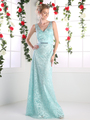 CD-1420 Sleeveless V Neck Lace Prom Evening Dress - Mint, Front View Thumbnail