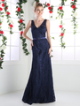 CD-1420 Sleeveless V Neck Lace Prom Evening Dress - Navy, Front View Thumbnail