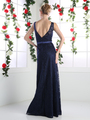 CD-1420 Sleeveless V Neck Lace Prom Evening Dress - Navy, Back View Thumbnail
