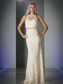 CD-1586 Mock Two Piece Lace Prom Evening Dress - Cream, Front View Thumbnail