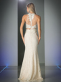 CD-1586 Mock Two Piece Lace Prom Evening Dress - Cream, Back View Thumbnail