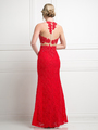 CD-1586 Mock Two Piece Lace Prom Evening Dress - Red, Back View Thumbnail