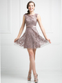 CD-1730 Sleeveless Lace Overlay Cocktail Dress  - Mocha, Front View Thumbnail