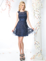 CD-1730 Sleeveless Lace Overlay Cocktail Dress  - Navy, Front View Thumbnail