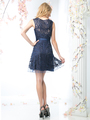 CD-1730 Sleeveless Lace Overlay Cocktail Dress  - Navy, Back View Thumbnail