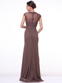 CD-1941 Cap Sleeves Floor Length Evening Dress with Sheer Back - Brown, Back View Thumbnail