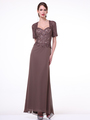 CD-1942 Short Sleeves Beaded Chiffon Mother of the Bride Dress - Brown, Front View Thumbnail