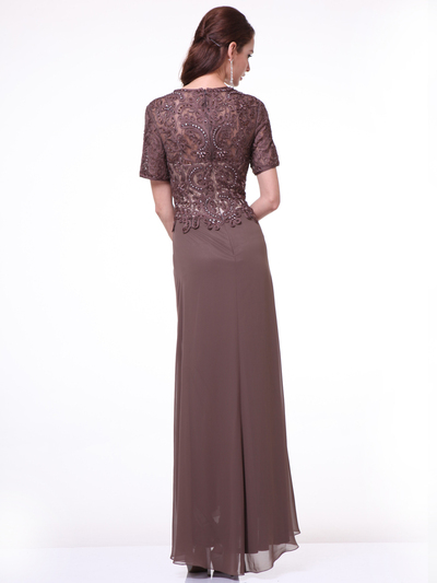 CD-1942 Short Sleeves Beaded Chiffon Mother of the Bride Dress - Brown, Back View Medium