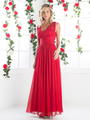CD-3854 Sleeveless Bridesmaid Long Evening Dress - A Red, Front View Thumbnail