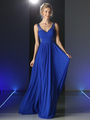 CD-5061 Sheer Beaded Strap Evening Dress  - Royal, Front View Thumbnail